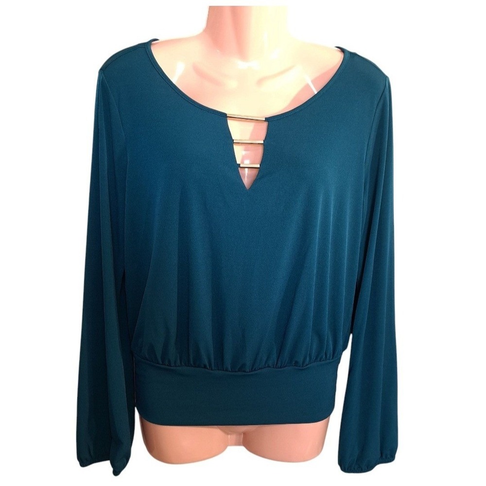 B.Wear Women's Blouse Emerald Green Balloon Sleeves With‎ Elastic Size M